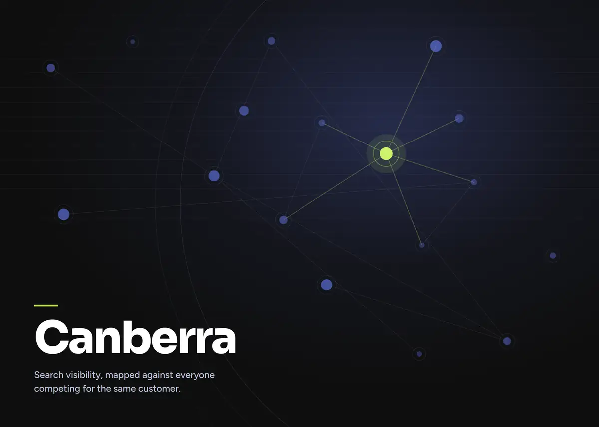 Network map showing a business highlighted among competing search results